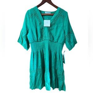 J Gee Emerald Green Mid Sleeve with Lace Petite Dress